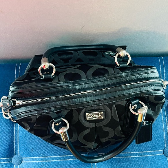 Coach Shoulder / Satchel Bag with handles Black Canvas Leather  - Modern C Logo - Picture 5 of 15
